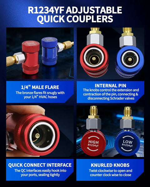 Quick Coupler Kit For Car AC Systems, Must Have Pro Grade Quick Connect Adapters And High Low Hose Fittings, 2 Pack R1234yf Adapters