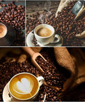 Kick Your Morning Routine Up A Notch With This Awesome 220V Automatic Coffee Bean Roaster Featuring A Clear Viewing Window Ultra Low Decibel Shell Collector And Custom Heat Dials. Coffee cups with beans.
