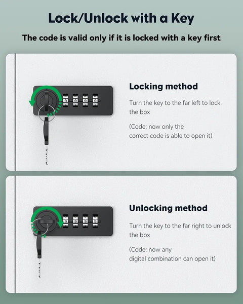 Wall Mount Medicine Cabinet With 4 Digit Code Lock And Key Lock For Secure First Aid Storage locking unlocking method illustration