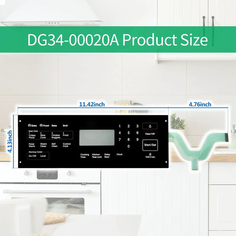 Easy Drop In Membrane Switch Touchpad For Samsung Stove Oven Replacement No Fuss Install Fits AP5623392 PS4240764 with size dimensions.