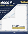 Heavy Duty 36x36 Disposable Bed Pad with 7 Layer Ultra Absorbent Core, Leakproof and Breathable Incontinence Pad for Adults, Post Surgery, Babies, and Pets, Ultra Dry Comfort, 20 Count with marked dimensions.