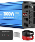 No Drama Pure Sine Wave Power Inverter 3000 Watt 12V Dc to 110V and 120V Ac Converter with remote control and dual USB ports.