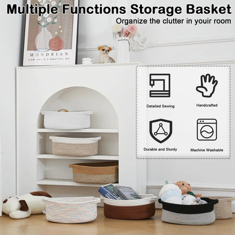 Chic White Woven Rope Basket For Babies, Handcrafted Cotton Storage Tote With Soft Handles, Gift Ready Pack Includes Matching Bag And Ribbon, Super Cozy Nursery Essential That Totally Slaps