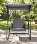 Porch Swing With Stand And Canopy For Outdoors All Weather Heavy Duty Swing Chair With 400 Lb Capacity Removable Cushions Grey