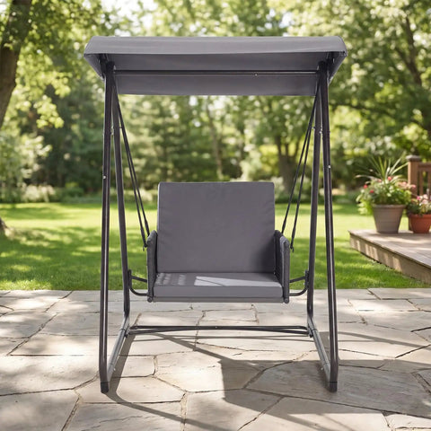 Porch Swing With Stand And Canopy For Outdoors All Weather Heavy Duty Swing Chair With 400 Lb Capacity Removable Cushions Grey