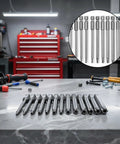 Tough As Nails 11 Piece Security Torx Bit Set Featuring Quarter Inch Hex Shank Magnetic Tamper Proof Star Drivers on workbench.