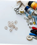 Handy Mini Buckle Sewing Kit 150 Piece Set with alloy single prong belt fasteners in silver gunmetal and antique bronze for crafts.