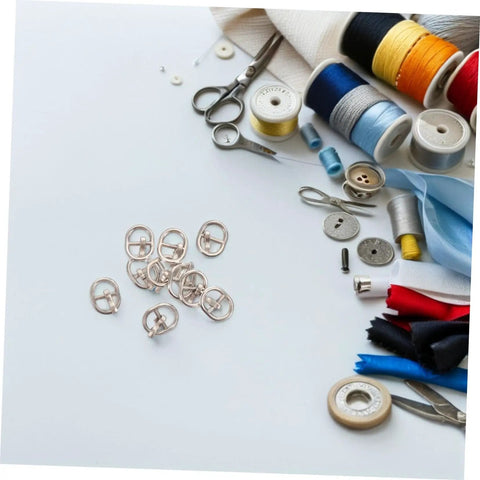 Handy Mini Buckle Sewing Kit 150 Piece Set with alloy single prong belt fasteners in silver gunmetal and antique bronze for crafts.
