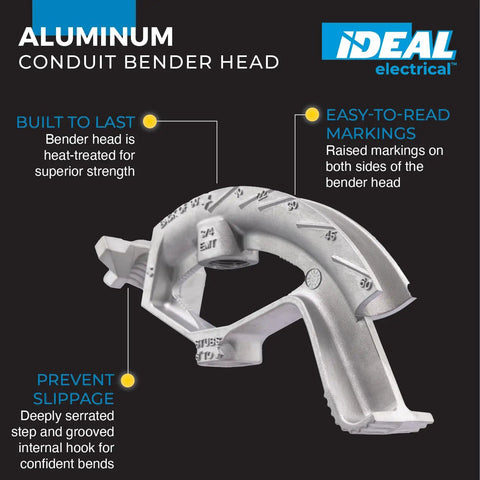 Ideal Electrical 74-032 Aluminum Bender Head For 3/4 Inch Conduit Pipe with raised markings and durable design.