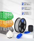 Beige PETG Filament 1.75mm 1Kg Spool for 3D Printing with temperature settings and printed objects.