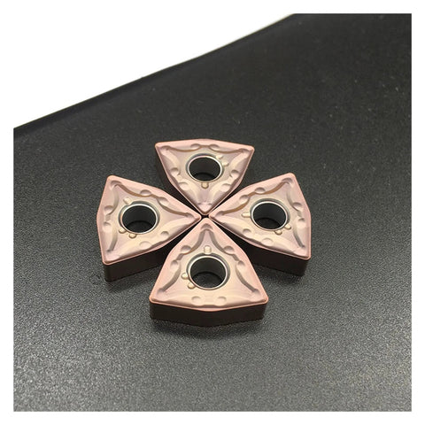 Carbide turning inserts, 4 pcs, WNMG080408 MA15TF, pink triangular cutters with center holes