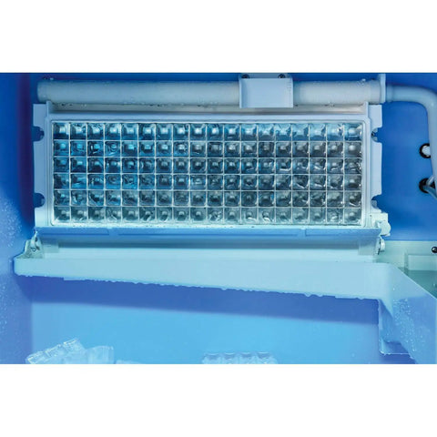 Inside view of Heavy Duty Modular Ice Maker With 275 Pound Storage Bin producing clear ice cubes efficiently.