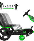 Adjustable seat on green Pedal Go Kart for Kids, Kid Friendly, With Realistic Driving Action and Immersive Ride Built for Safe Outdoor Fun Green Color Durable Steel Frame Easy Pedal Power Promotes Active Play and Coordination and Outdoor Adventure