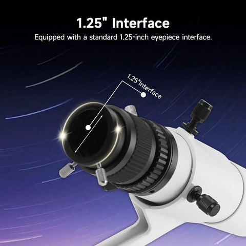 Close-up of 1.25-inch interface on 50mm Guide Scope For Auto Guiding And Astrophotography With Dual Helical Focuser Dual Star Searching.
