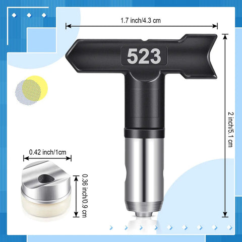 Close-up of 523 tip from 10 Piece Reversible Airless Spray Tips Set with Tungsten Carbide Nozzles, paint sprayers accessory.