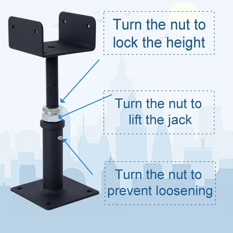 Heavy Duty U Shaped Floor Jacks 4 Pack Adjustable Steel Teleposts showing height adjustment mechanism and instructions.
