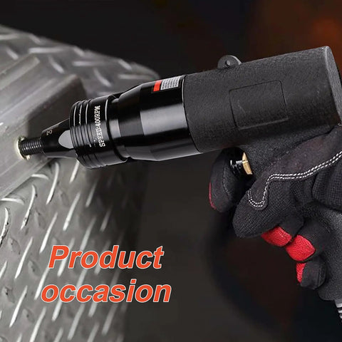 Pneumatic Rivet Nut Gun Kit With Self Locking Head And Adjustable Speed, Four Size Quick Change Heads For 10-24 1/4 5/16 3/8, Mandrels Included For Each Size being used on metal