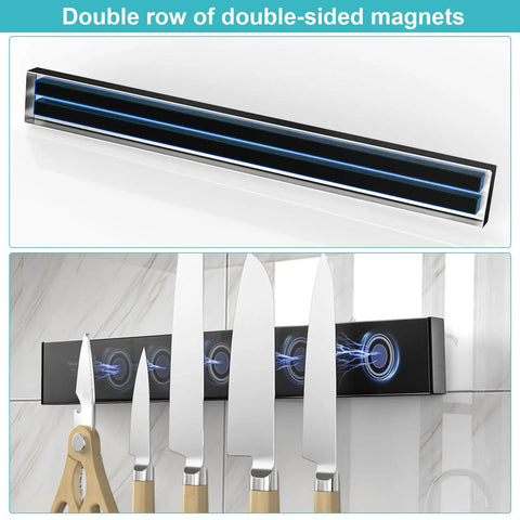 Heavy Duty Magnetic Knife Strip With 3 Hooks, 14 Inch Wall Mount Knife Holder For Kitchen And RV, No Drill Adhesive Backing, Fridge Refrigerator Knife Organizer Bar, Ultra Strong Magnet For Utensils, Game Changing Kitchen Storage on wall