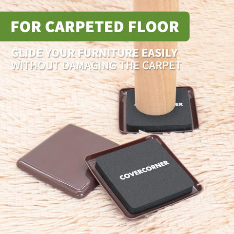 Eight Pack Three And A Half Inch Square Furniture Sliders for carpet under furniture leg on carpeted floor