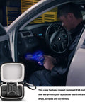 Mini Carry Case For Bluetooth Pro OBDII OBD2 Scan Tool Monitor with open grey interior shown in a car setting