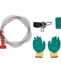 Components of the Backyard Zipline Kit With Iron Cable And Trolley, including spring brake, safety harness, gloves, and seat.