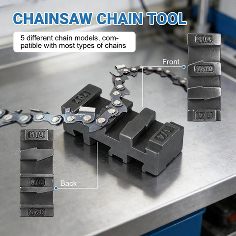 2 In 1 Chainsaw Chain Breaker And Spinner Tool Kit displayed with black molds and metal chain on workbench