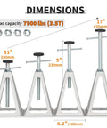 Beefy Heavy Duty RV Stabilizer Jacks, 7,900 Lbs Capacity, Stack Jack Stands for Travel Trailer and Camper, showing dimensions