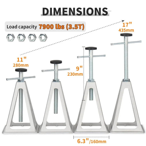 Beefy Heavy Duty RV Stabilizer Jacks, 7,900 Lbs Capacity, Stack Jack Stands for Travel Trailer and Camper, showing dimensions