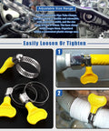 adjustable hose clamps set with key type worm gear, ideal for plumbing and automotive use, shown with yellow plastic handle