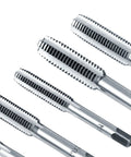 Heavy Duty 34 Piece Tap And Die Set For Auto Repair Made From Heat Treated 45 Steel And Alloy Steel Tools Covering M3 To M12 Plus NPT Thread Cutting Kit, taps close-up