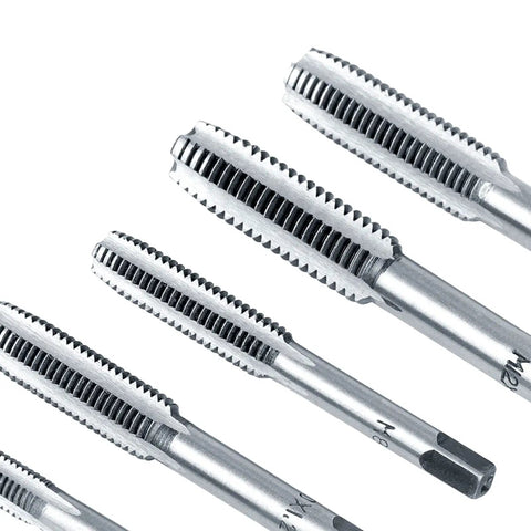 Heavy Duty 34 Piece Tap And Die Set For Auto Repair Made From Heat Treated 45 Steel And Alloy Steel Tools Covering M3 To M12 Plus NPT Thread Cutting Kit, taps close-up