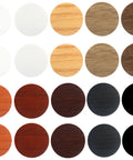 Multi-colored set of round textured stickers for furniture. Part of a 540 Piece Hole Cover Stickers Set 10 Sheets Textured PVC Caps Stick On For Cabinets Bookcases And Desks In 10 Colors Fits Countersunk Screws And Cam Locks Mixed Colors.