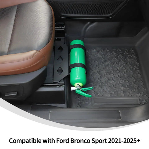 Underseat Fire Extinguisher Mount for Ford Bronco Sport 2021 2025 installed under front row seat