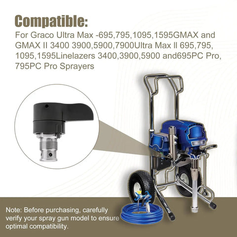 257352 Prime Spray Valve And Drain Valve Replacement For UltraMax And GMax Airless Paint Sprayers on display with compatibility list