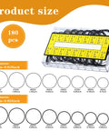 180 Pcs Watch Gasket O Ring Kit With 18 Sizes Waterproof Rubber Seals for back case repair, sizes 16-30 mm shown in box