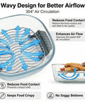Wavy design stainless steel crisper rack showcasing airflow for Ninja Crispi air fryer, enhancing cooking and preventing sogginess.