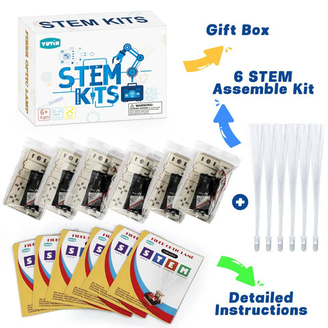 Six Pack Fiber Optic STEM Kits For Kids Ages Six To Twelve Hands On Light Craft Projects To Build Your Own Glowing Lamp With Fiber Optic Strands Easy Assembly Battery Not Included Classroom Set, 6 kits and instructions