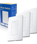 Smart WiFi Light Switch For Single Pole Circuits 2.4 GHz Neutral Wire Required Works With Alexa Google Assistant And IFTTT No Hub Needed 3 Pack White For Modern Homes Like A Breeze shown with packaging