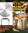 Round 19.5 Inch Fire Pit Lid For Bonfire 2.0 And 1.0 Smokeless Pits 304 Stainless Steel With Heat Resistant Handle shown on fire pit