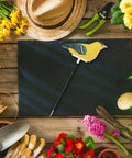 Bird Shaped Soil Moisture Sensor With Long Probe Hygrometer for Indoor and Outdoor Plants Garden Lawn Water Monitor Battery Included Yellow Indicator Light on gardening table.