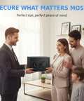 Family receiving Compact Home Safe With Alarm System, suitable for cash and jewelry, ideal for dorm rooms and small apartments.