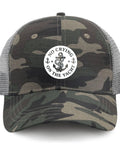 No Crying On The Yacht Women's Breathable Outdoor Trucker Hat with adjustable strap, camouflage design, mesh back