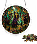 Dope Acrylic Suncatcher Puzzle Kit With Dark Gothic Witch Design, 83 Pieces, circular hanging decor with witches and black cats