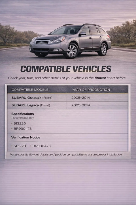 Subaru Outback 2005-2014 compatibility chart for front wheel bearing hub assembly installation