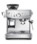 Certified Remanufactured Espresso Machine With Built In Grinder Steam Wand And Precision Temperature Control making specialty coffee shots visible from front view.