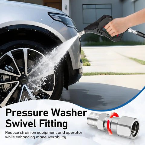 360 Degree Swivel Pressure Washer Fitting Three Eighths NPT Thread For Up To 5000 PSI Keeps Hose From Tangling No Fuss Kink Free Universal Connector For Easy Spraying And Smooth Cleaning used on car wheel