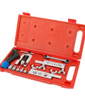 All In One Flaring And Swage Tool Kit For Copper Plastic And Aluminum Pipe With Tubing Cutter And Ratchet Wrench in red case