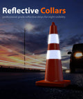 Heavy Duty 28 Inch Traffic Safety Cones Set Of 6 With Handles High Visibility Orange With Reflective Collars at night on road