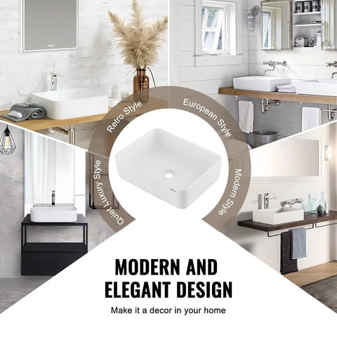 Kick Up Your Vanity Game With Solid White Rectangular Ceramic Vessel Sink, 19 By 14 Point 7 Inch Above Counter Basin, Modern Glossy Finish, Smooth Operator Glaze That Makes Cleanup Totally Stress Free
