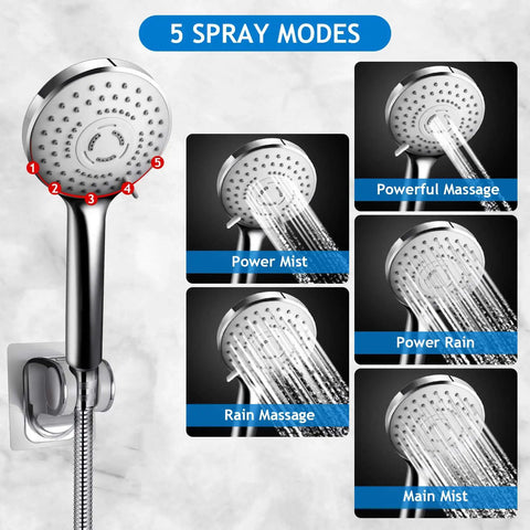 5 spray modes of 8 Inch Rain Shower Head Set With 11 Inch Adjustable Extension Arm And 5 Function Handheld Shower Head, High Pressure Spray